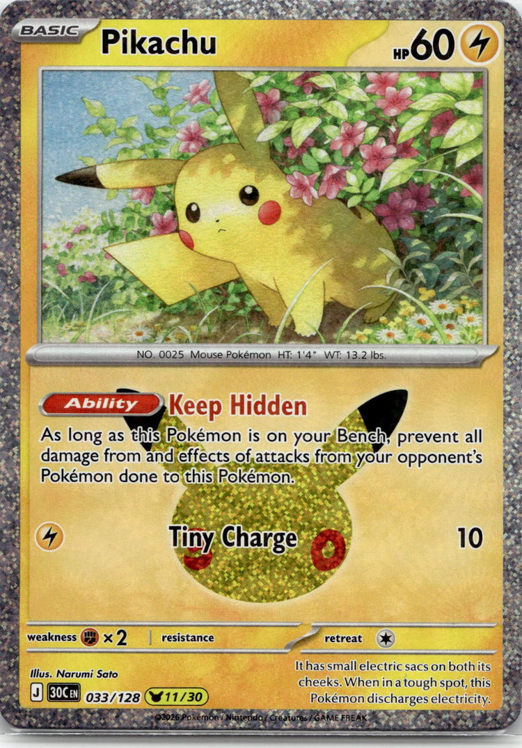 Pikachu - 30th Celebration (Pikachu Rare) #33/128 English / Near Mint / Normal