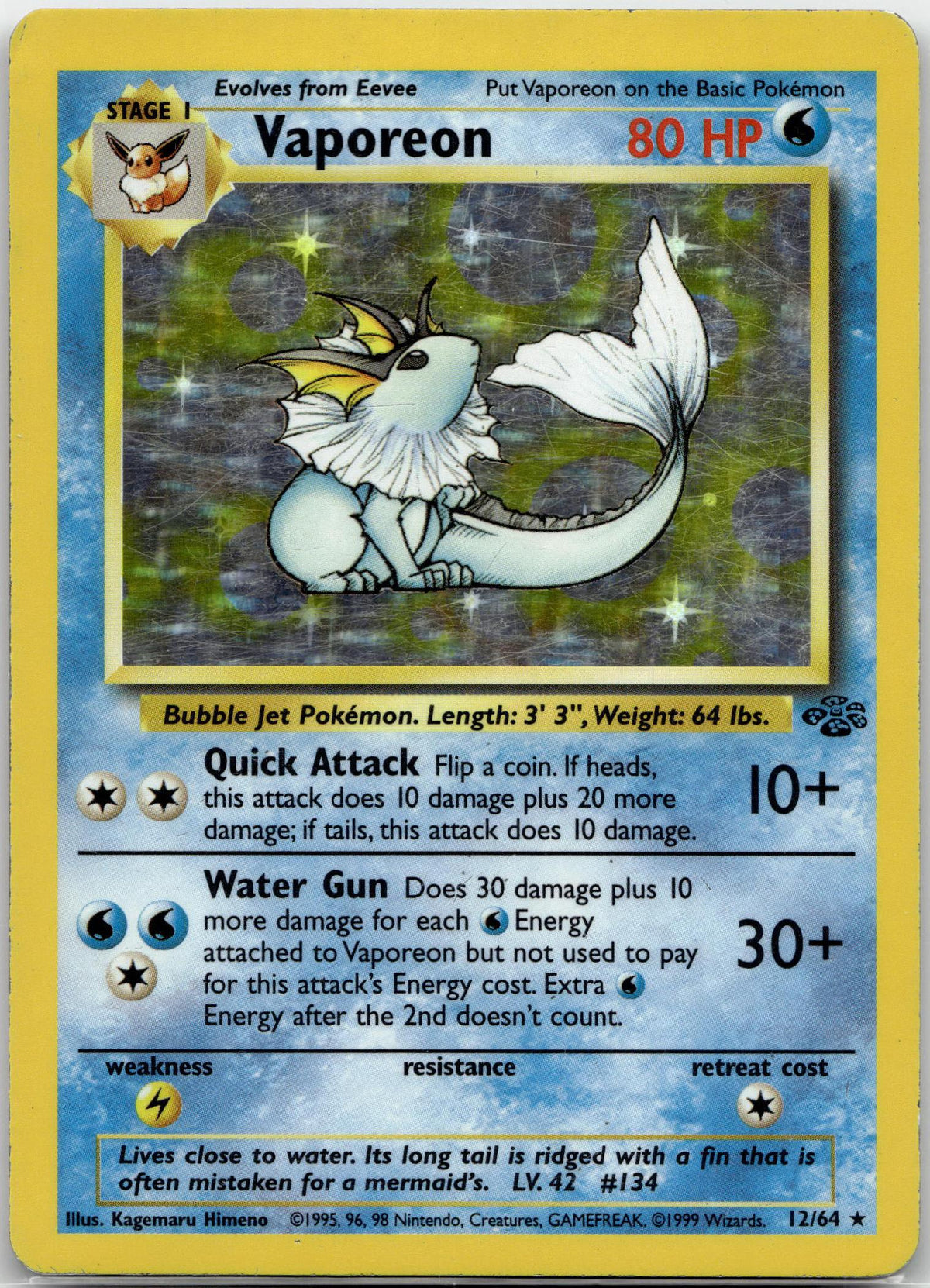 Vaporeon - Jungle (Holo Rare) #12/64 English / Light Played / Normal
