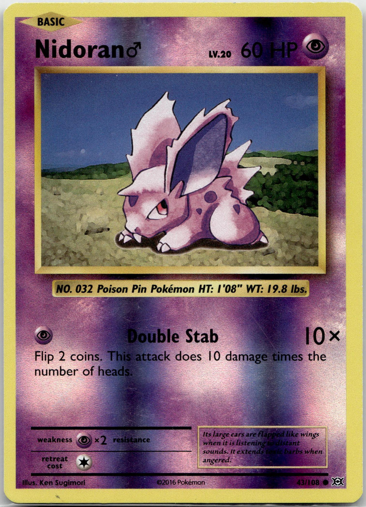 Nidoran ♂ - Evolutions (Common) #43/108 English / Light Played / Reverse-Holo Normal