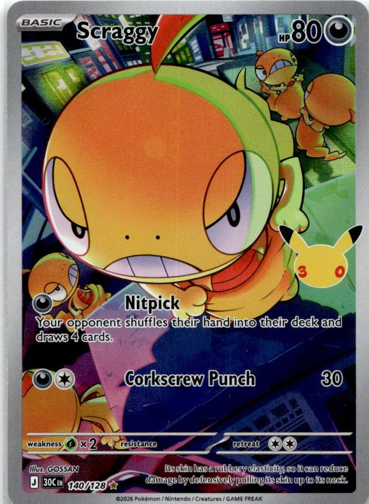 Scraggy - 30th Celebration (Illustration Rare) [30C-140] English / Near Mint / Normal