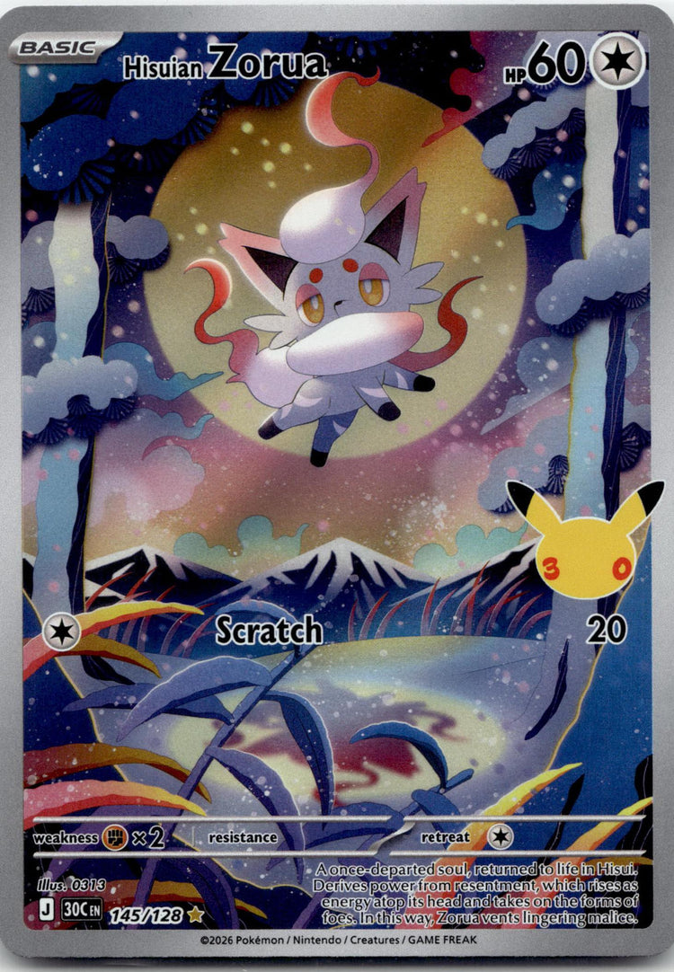 Hisuian Zorua - 30th Celebration (Illustration Rare) #145/128 English / Near Mint / Normal