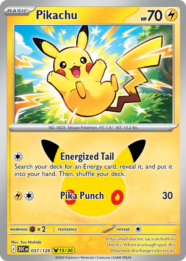 Pikachu - 30th Celebration (Pikachu Rare) #37/128